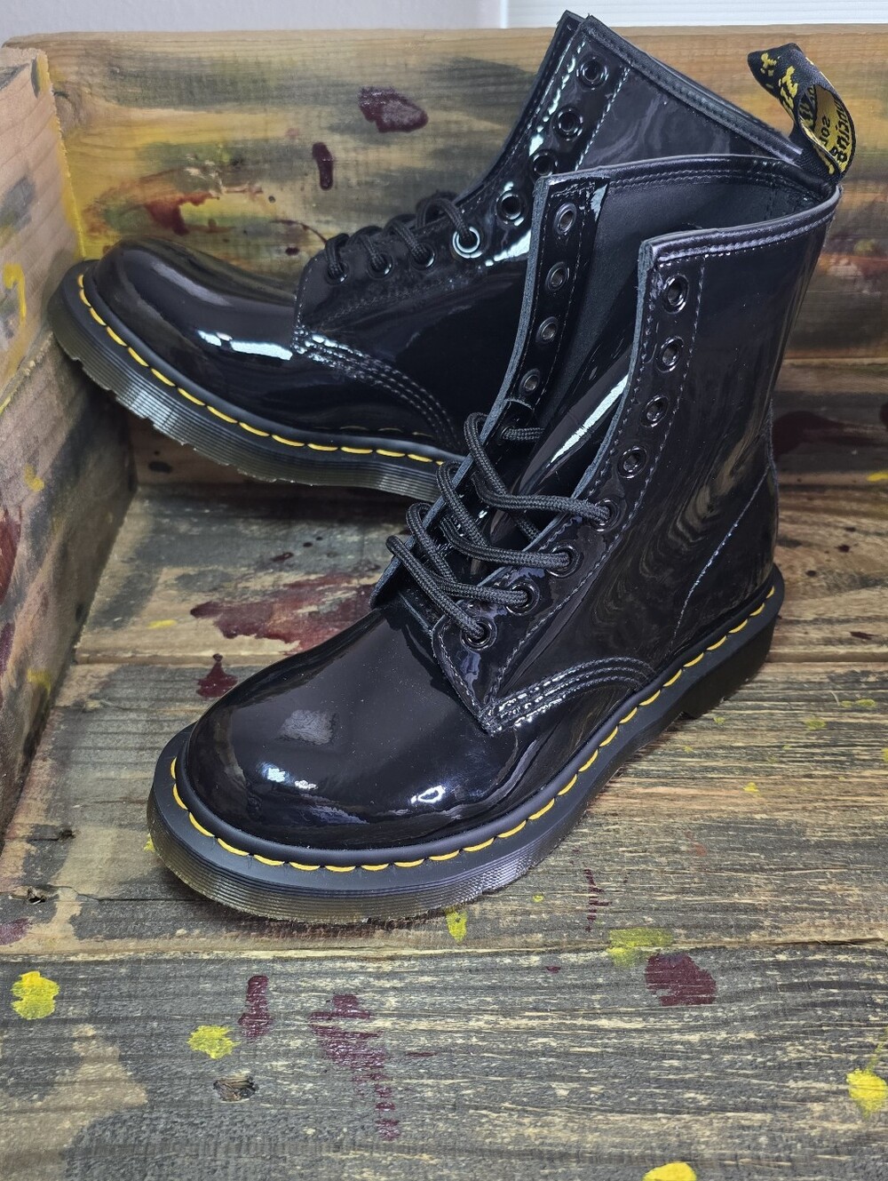 Dr. Martens Women Combat Boot Casual 1460 11821 Patent Leather Black Size 7 New